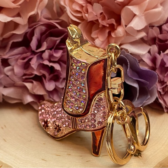 Pink and Red Crystal High Heel Boot Keychain Charm - Picture 6 of 16